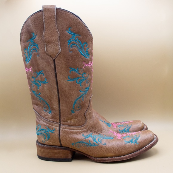 Circle G Embroidered Cross Leather Boots L5120 Women's Size 9 - Picture 3 of 11